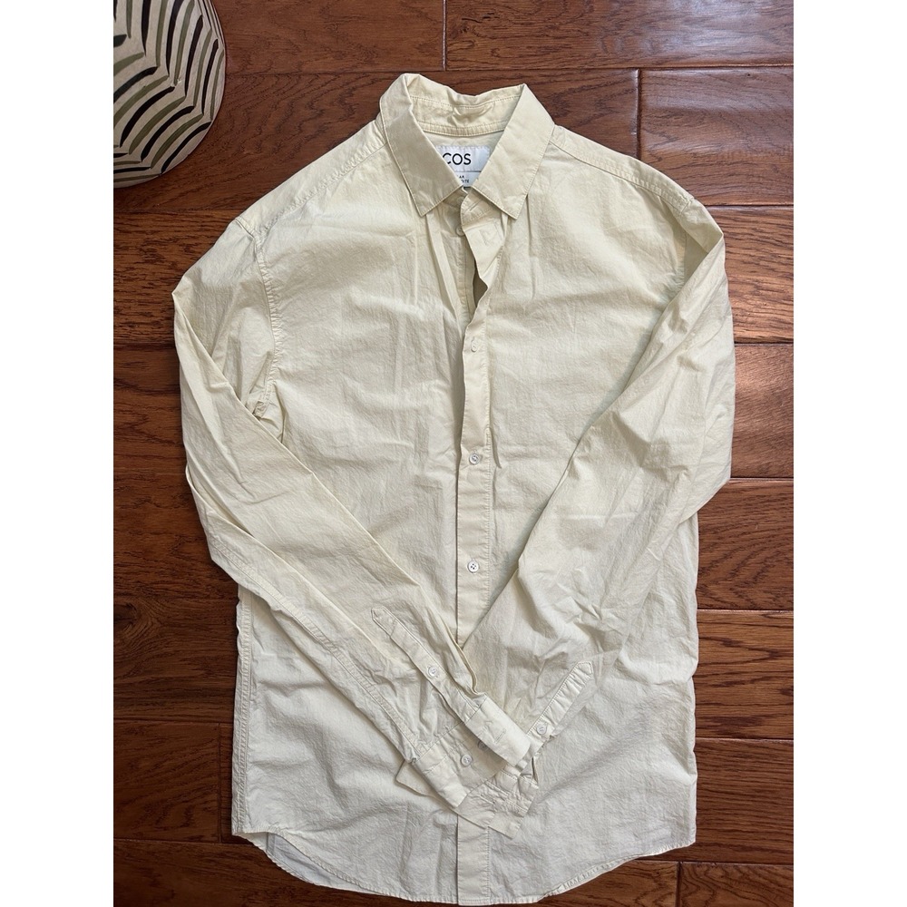 COS Mens US 14 1/2 Light Yellow 100% Cotton Long Sleeve Button Down Shirt S